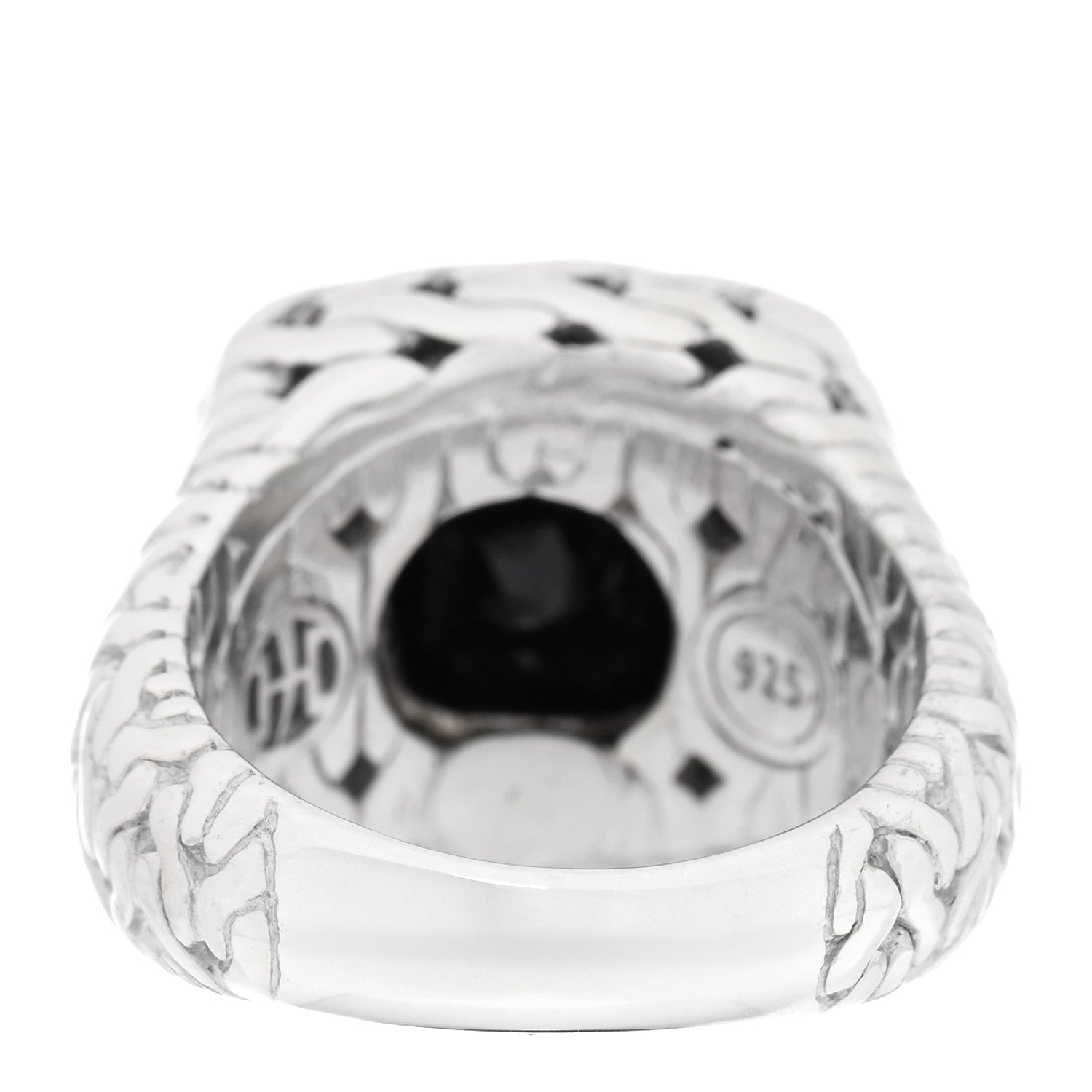 John Hardy Sterling Silver Black Garnet Diamond Classic Chain Ring 52 6 3 of 4