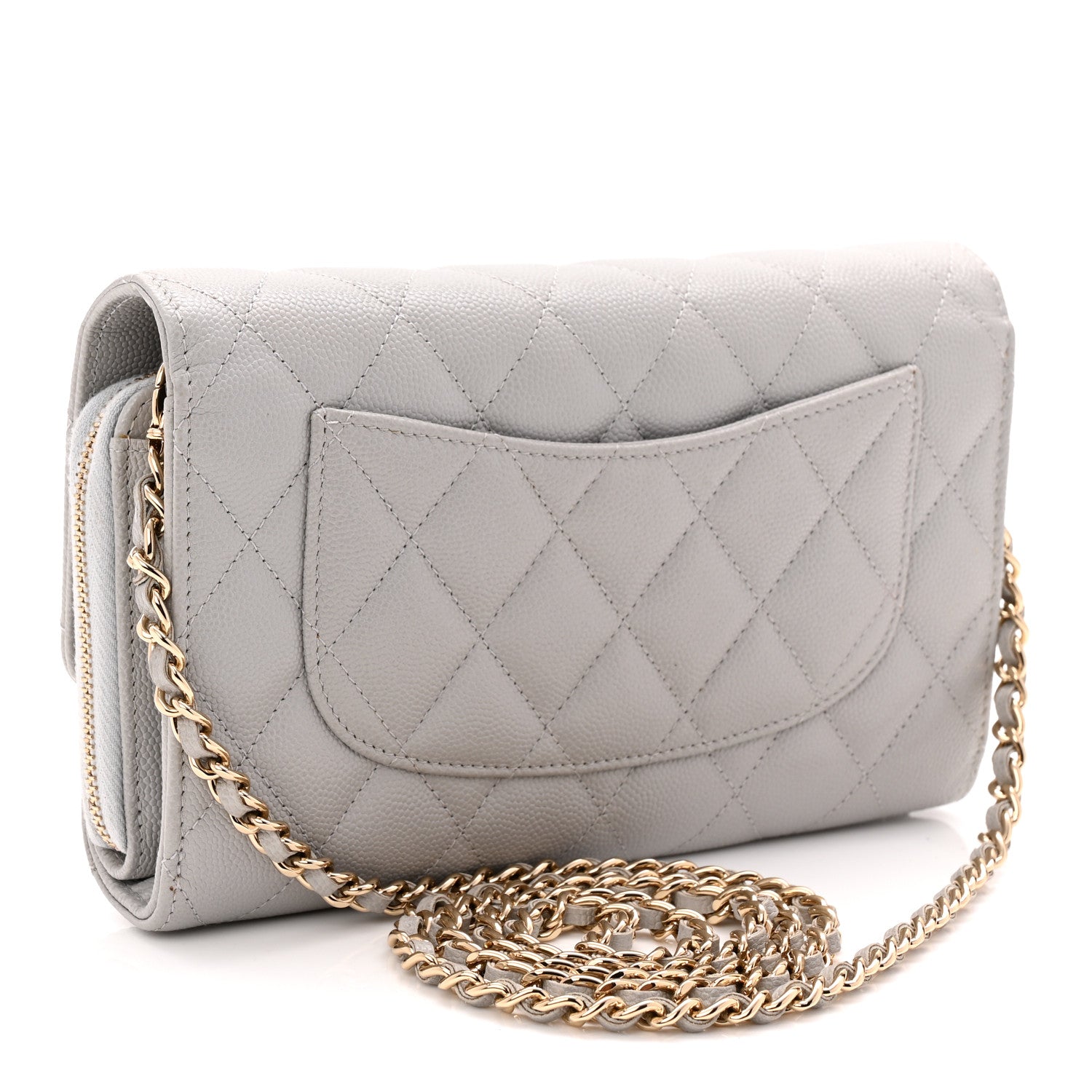 Chanel Caviar Quilted Phone Holder Wallet on Removable Chain Grey 4 of 13