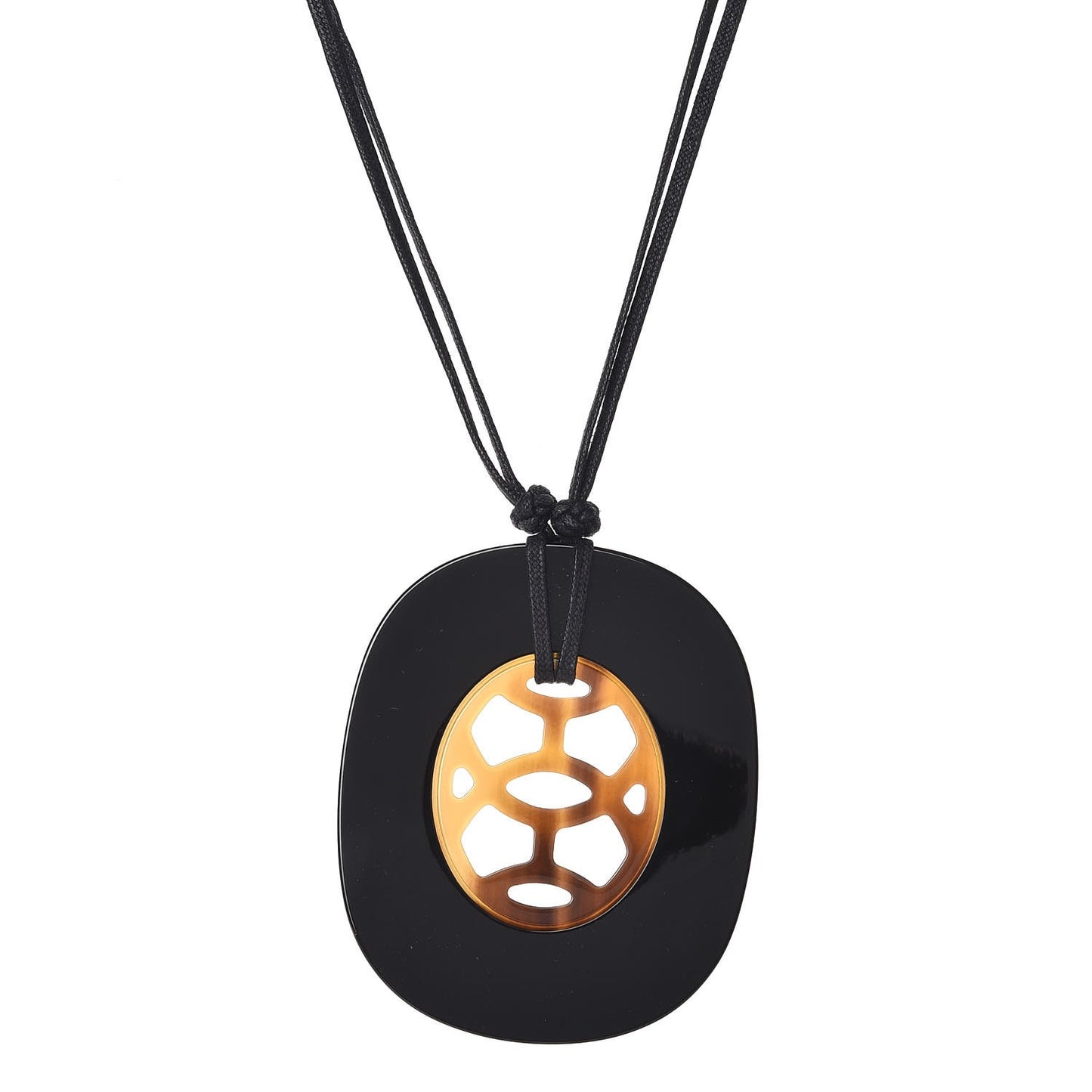 Buffalo Horn Lacquer Lift Necklace GM Black