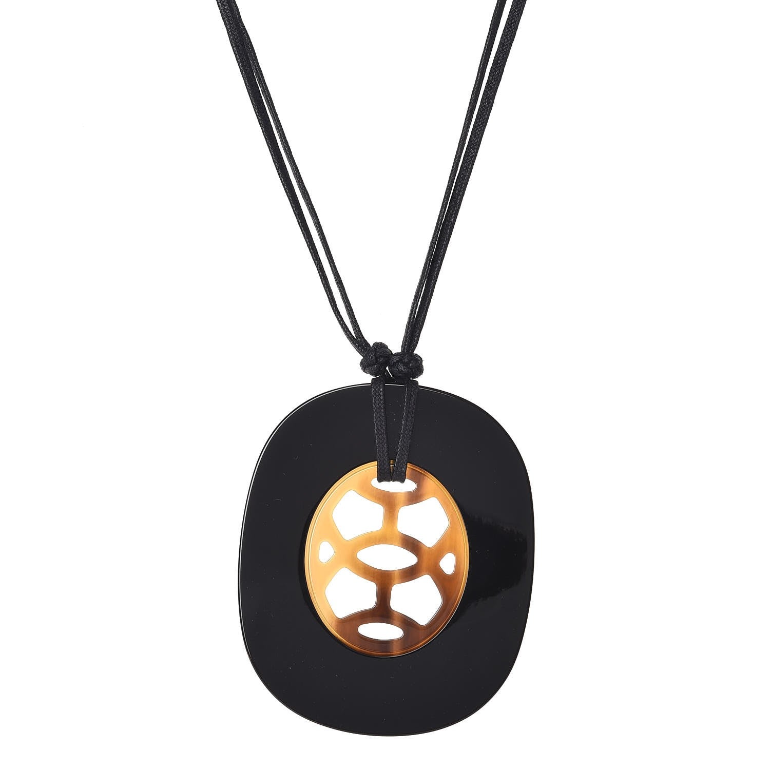 Hermes Buffalo Horn Lacquer Lift Necklace GM Black 1 of 7