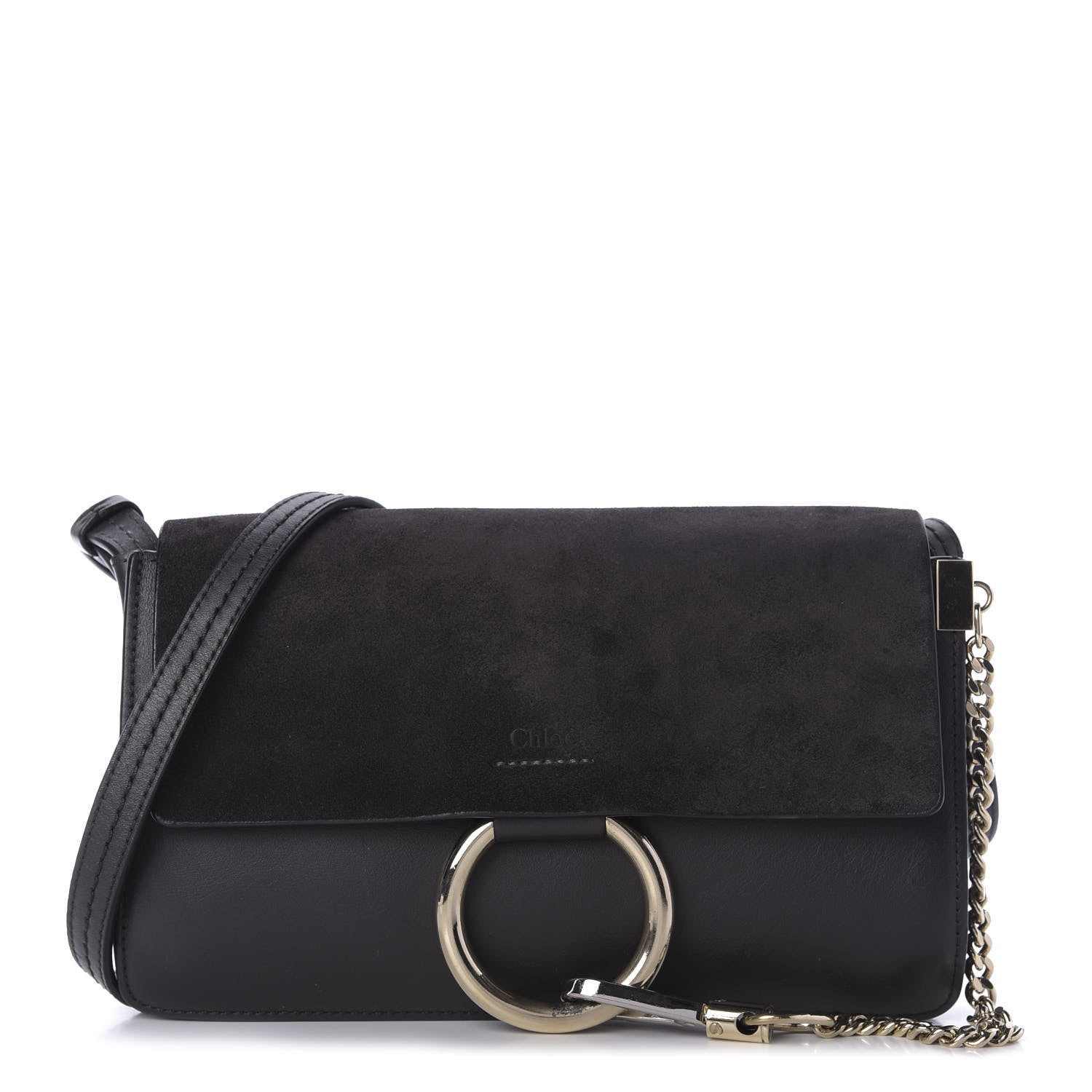 Chloe Suede Calfskin Small Faye Shoulder Bag Carbon Grey 1 of 9