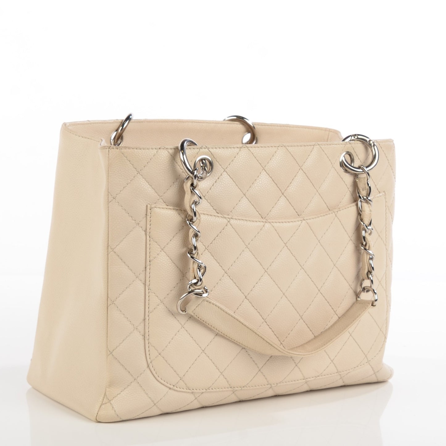 Caviar Quilted Grand Shopping Tote GST White