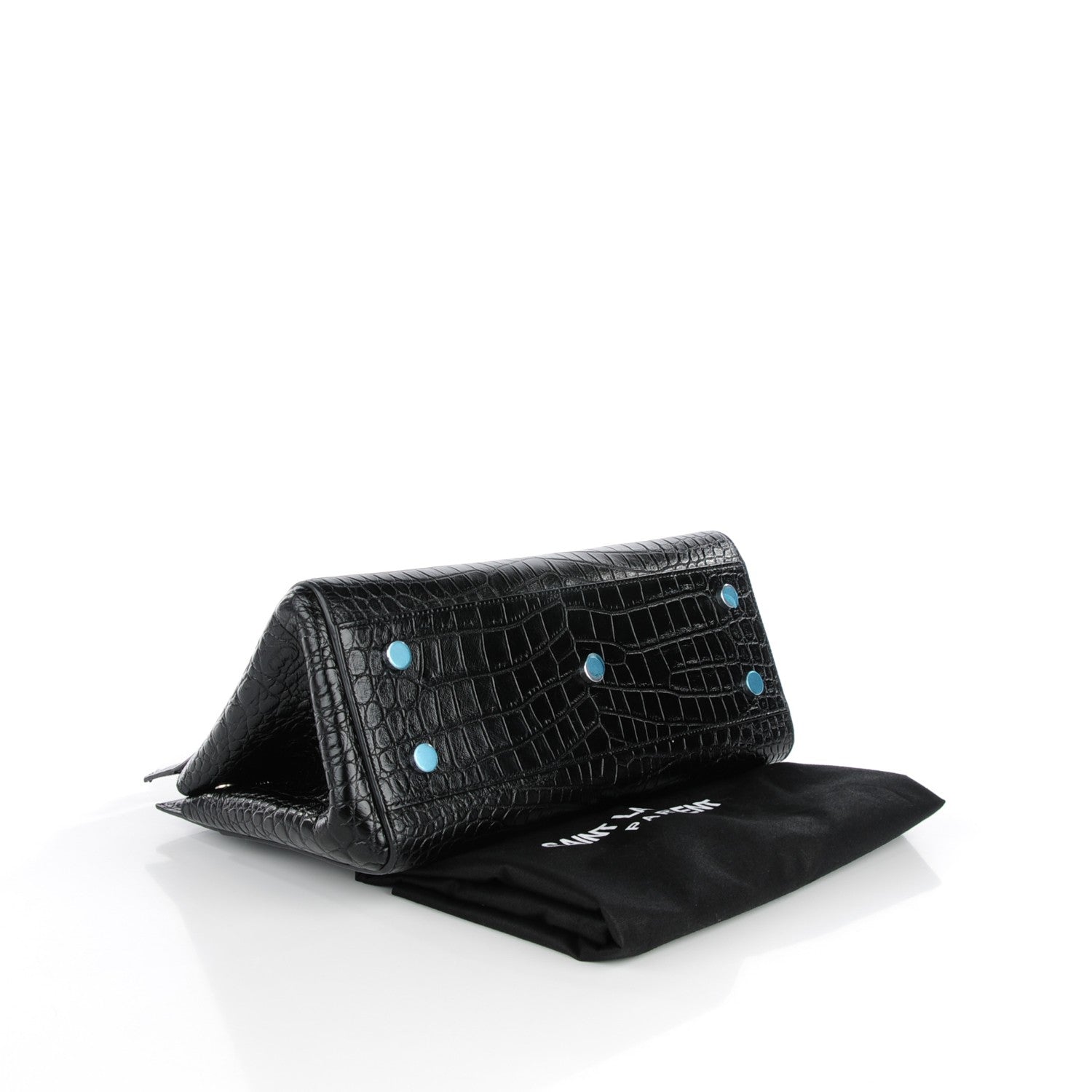 Saint Laurent Calfskin Crocodile Embossed Small Cabas Rive Gauche Black 4 of 7