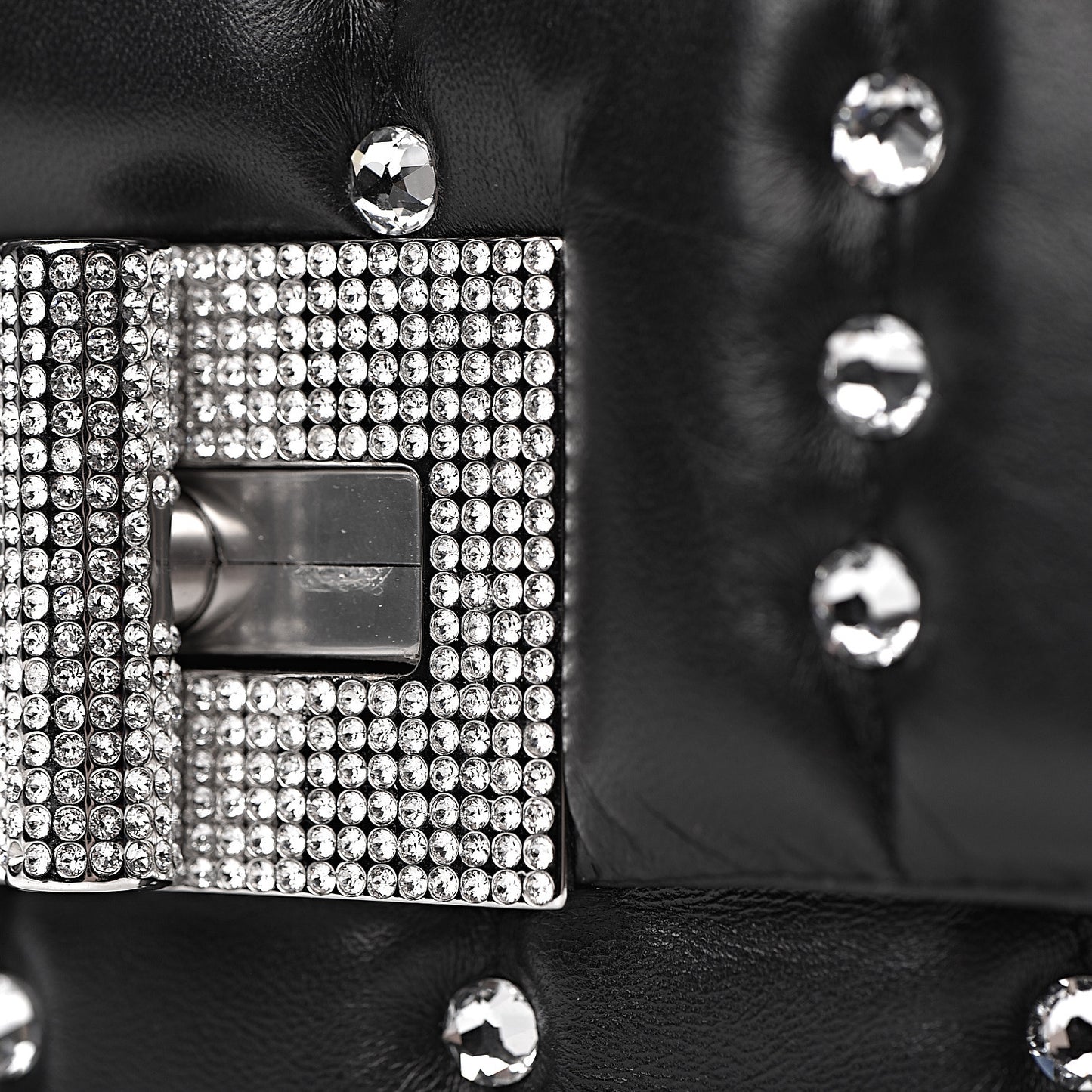 Lambskin Quilted Crystal Small Natalia Chain Bag Black