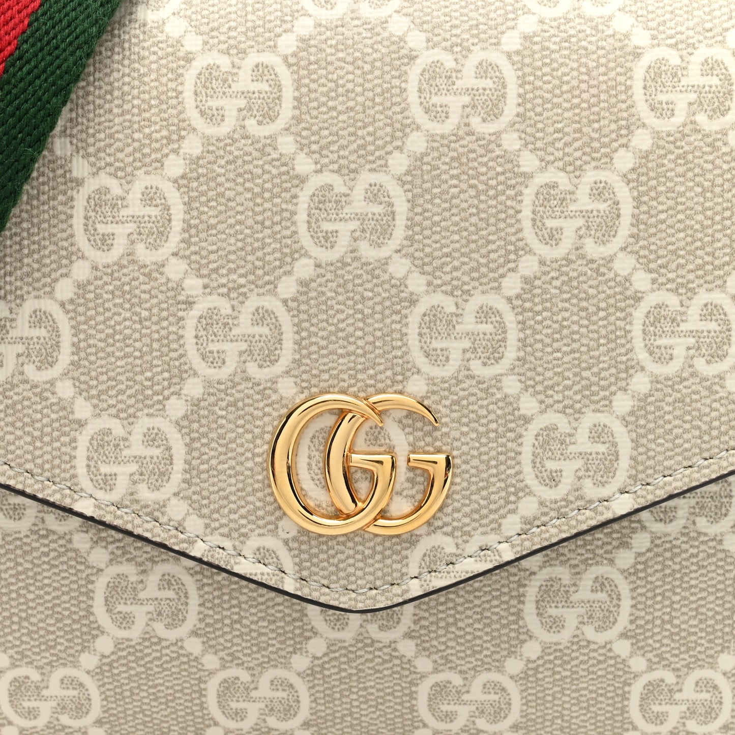 GG Supreme Monogram Textured Dollar Calfskin Web Mini Ophidia Envelope Shoulder Bag Beige Mystic White Oatmeal