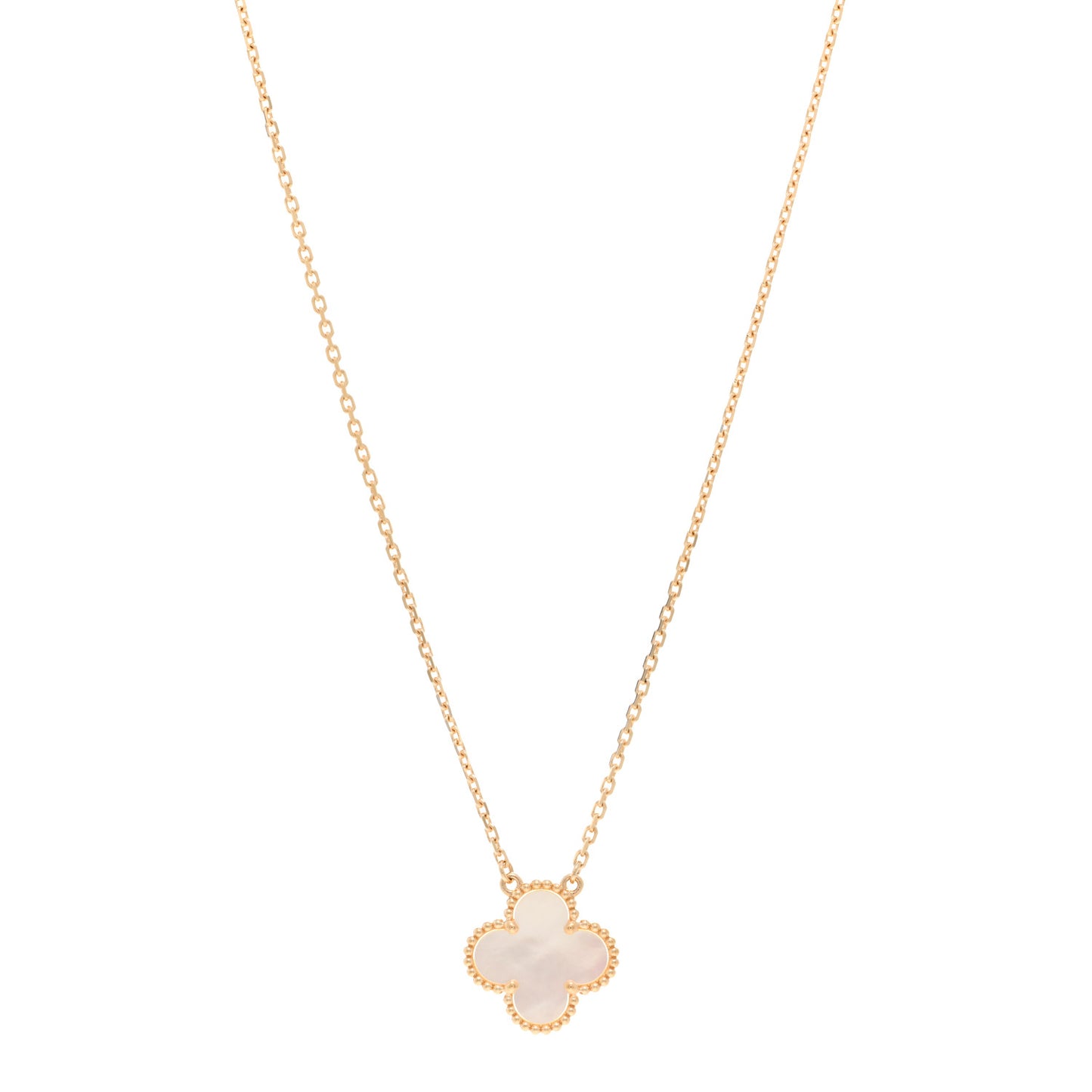 18K Yellow Gold Mother of Pearl Vintage Alhambra Pendant Necklace