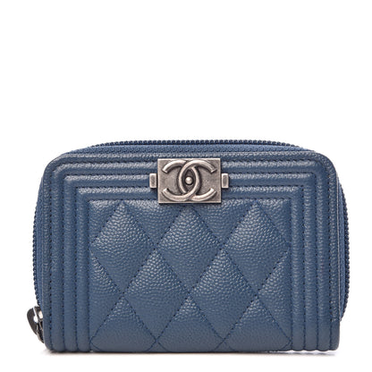 Chanel Caviar Quilted Boy Zip Around Coin Purse Wallet Dark Blue 1 of 7
