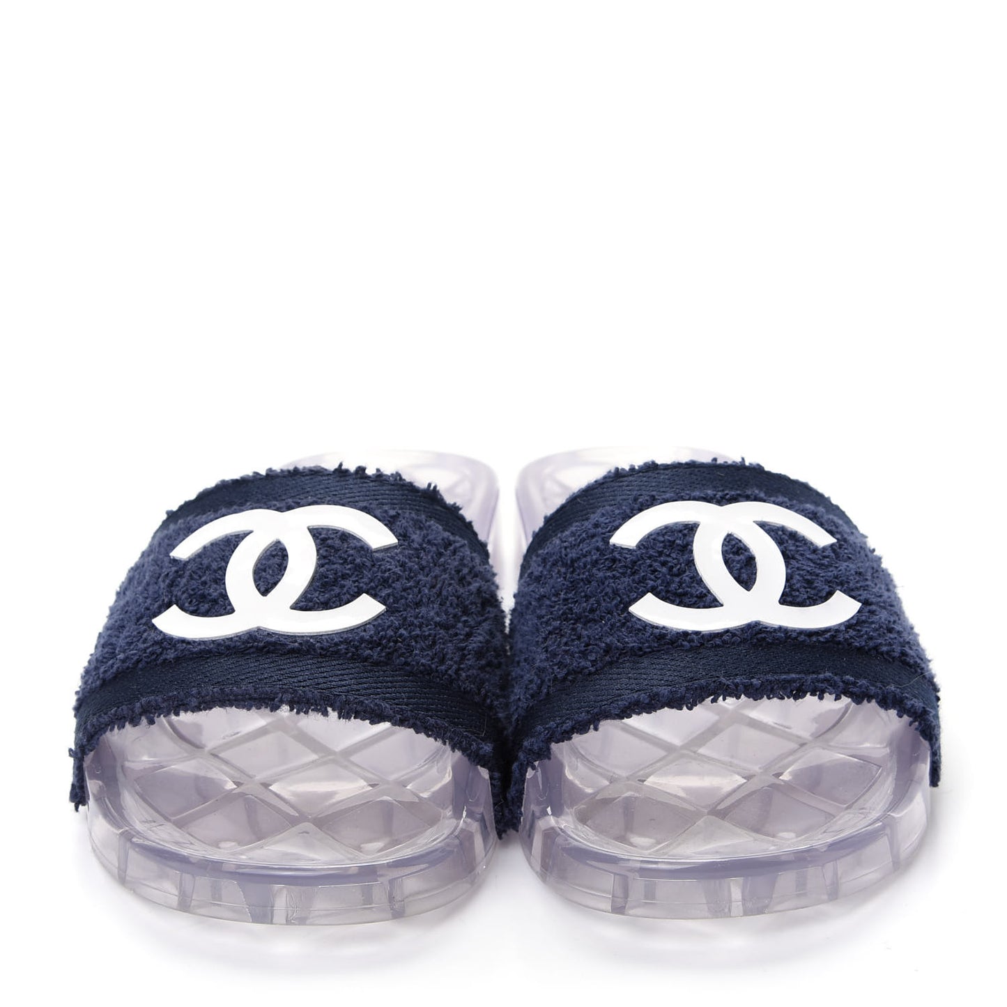 PVC Transparent Fabric CC Flat Slide Sandals 37 Navy