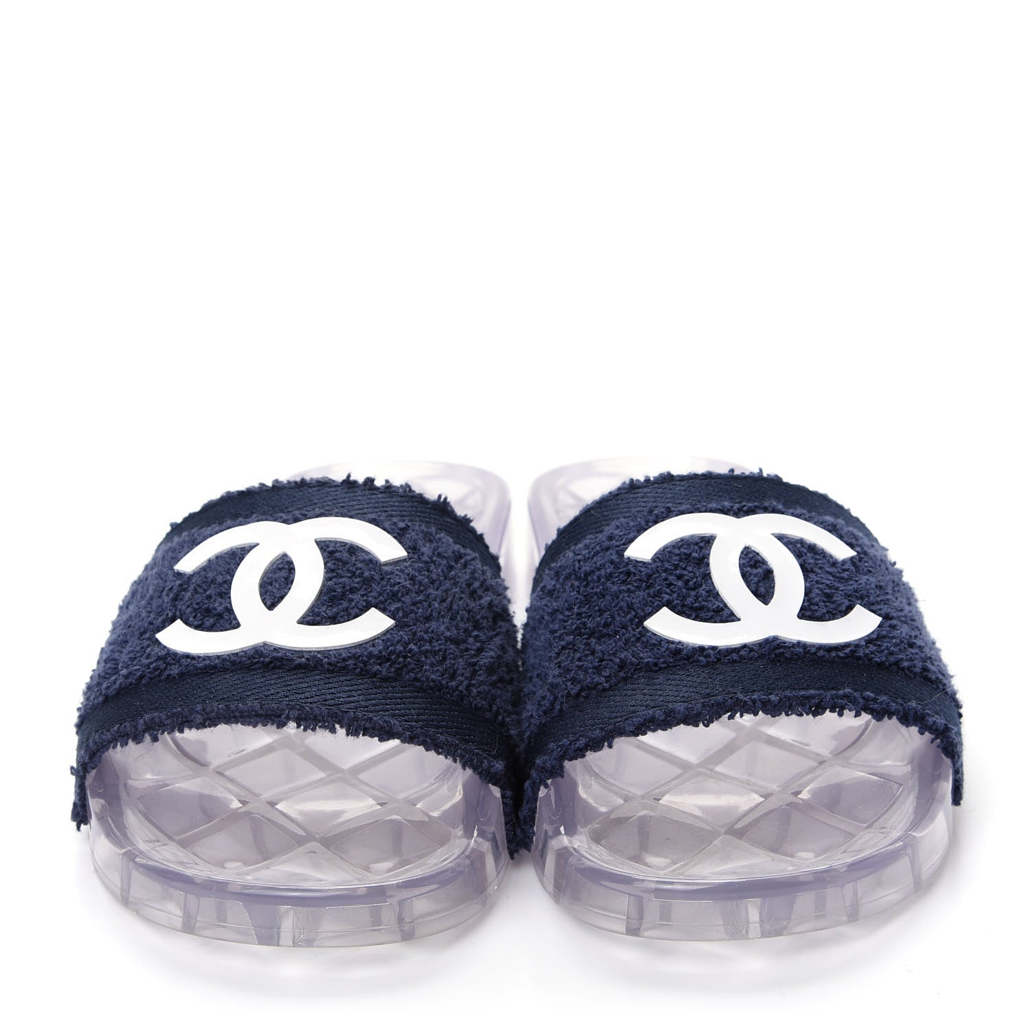 Chanel PVC Transparent Fabric CC Flat Slide Sandals 37 Navy 2 of 9