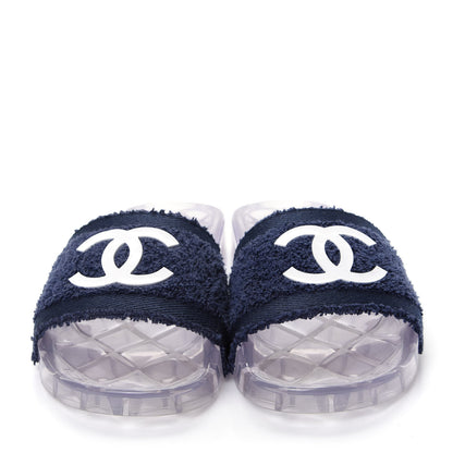 Chanel PVC Transparent Fabric CC Flat Slide Sandals 37 Navy 2 of 9