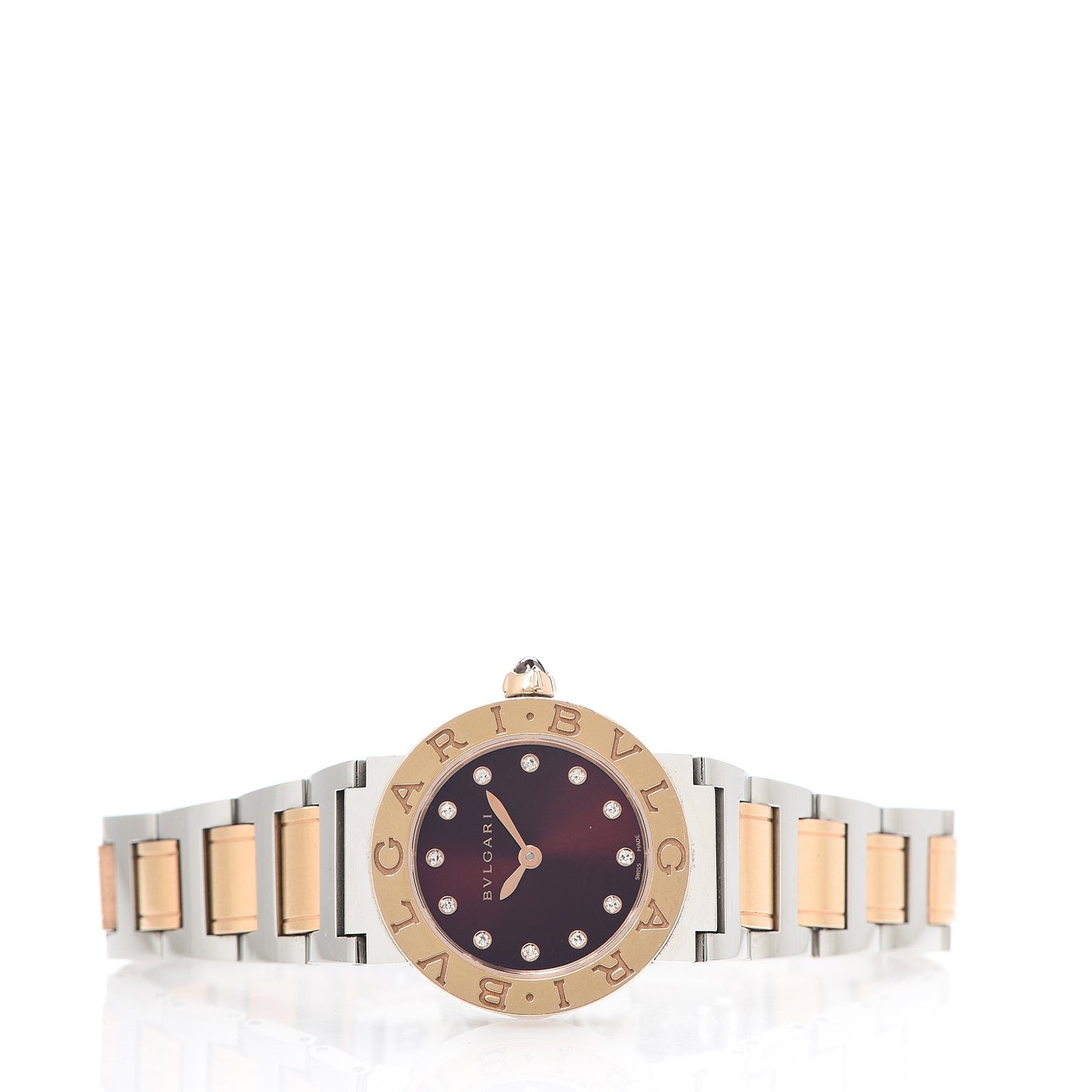 Stainless Steel 18K Rose Gold Diamond 26mm Quartz Watch Red