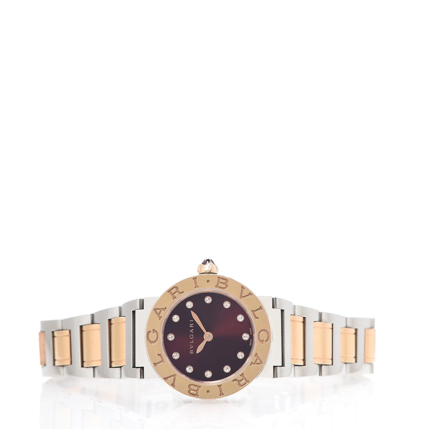 Bulgari Stainless Steel 18K Rose Gold Diamond 26mm Quartz Watch Red 2 of 9