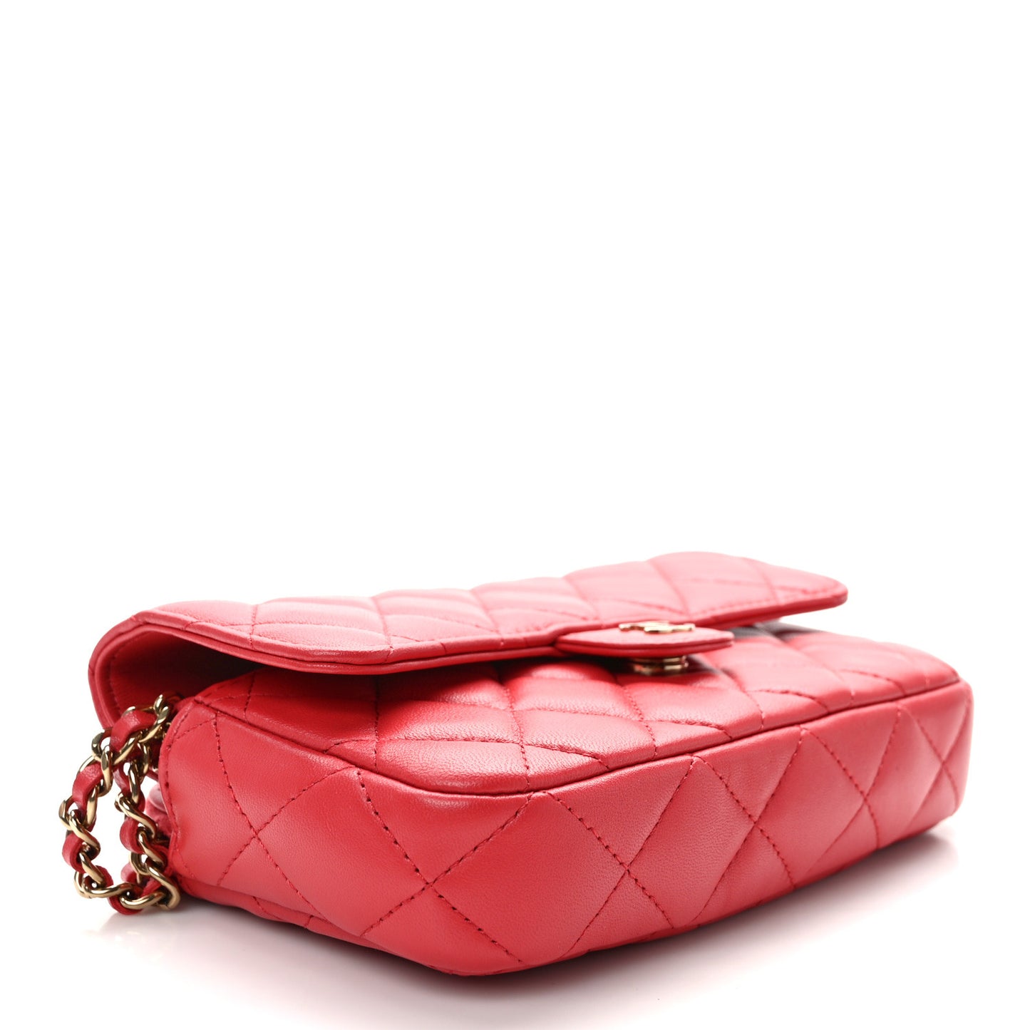 Lambskin Quilted Flap Phone Holder With Chain Red