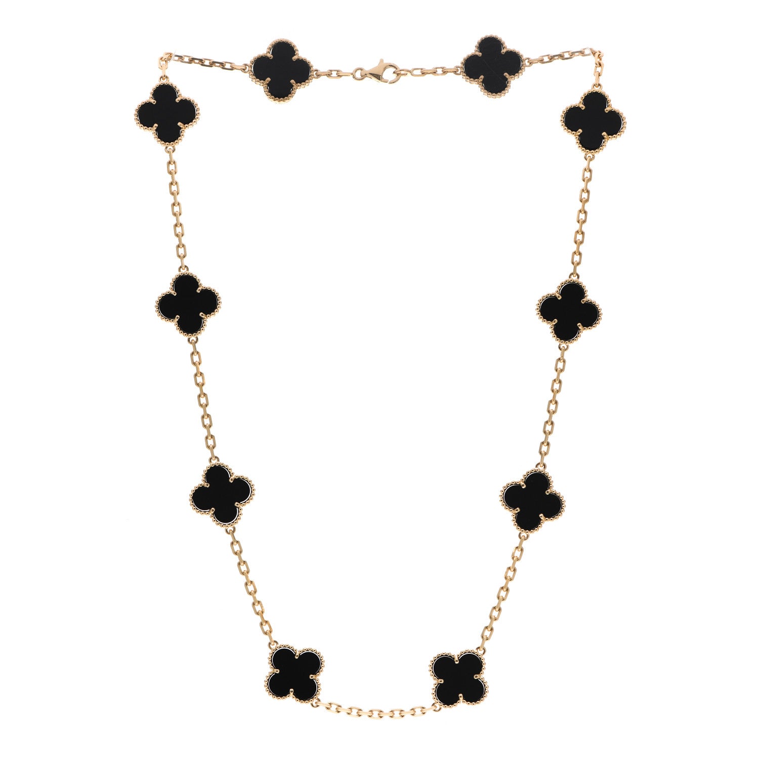 Van Cleef & Arpels 18K Yellow Gold Black Onyx 10 Motifs Vintage Alhambra Necklace 3 of 6