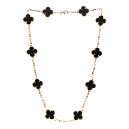Van Cleef & Arpels 18K Yellow Gold Black Onyx 10 Motifs Vintage Alhambra Necklace 3 of 6