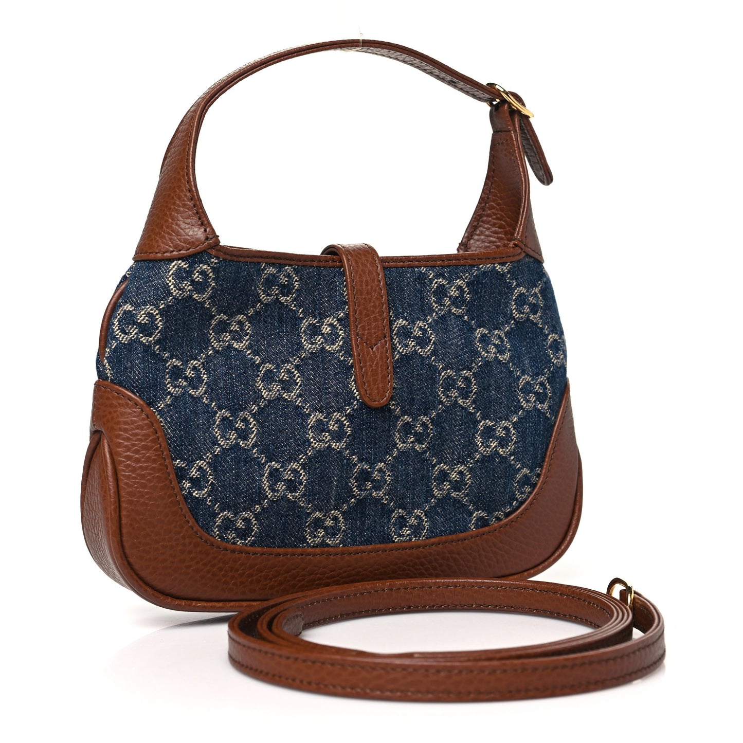 New Denim GG Monogram Calfskin Mini Jackie 1961 Hobo Blue Tea Cuir