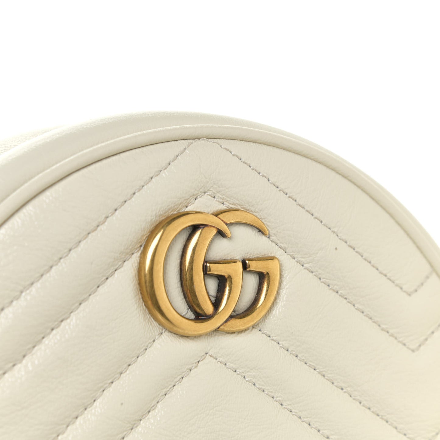 Calfskin Matelasse Mini GG Marmont Round Shoulder Bag White
