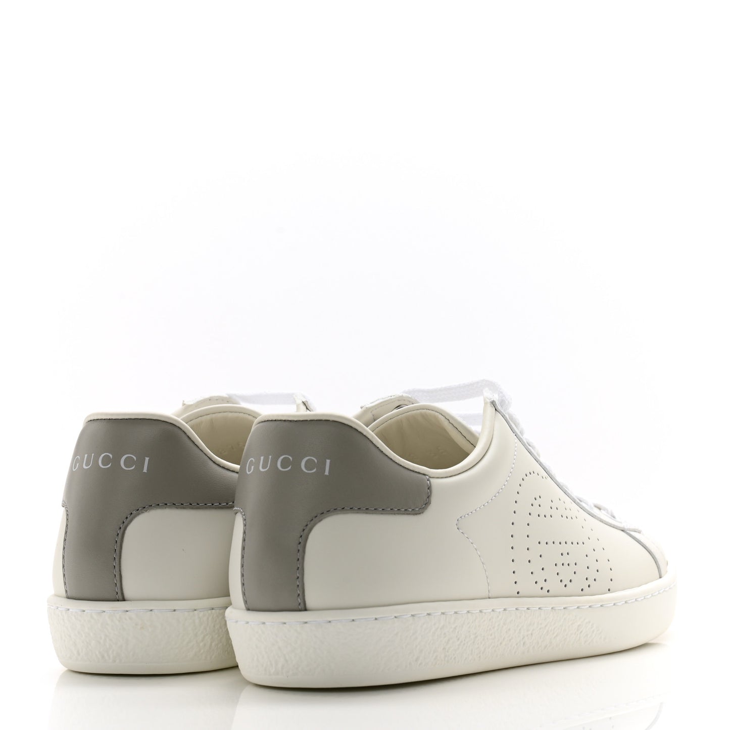 Calfskin Interlocking G Perforated Womens Ace Sneakers 35 White Grey Sky