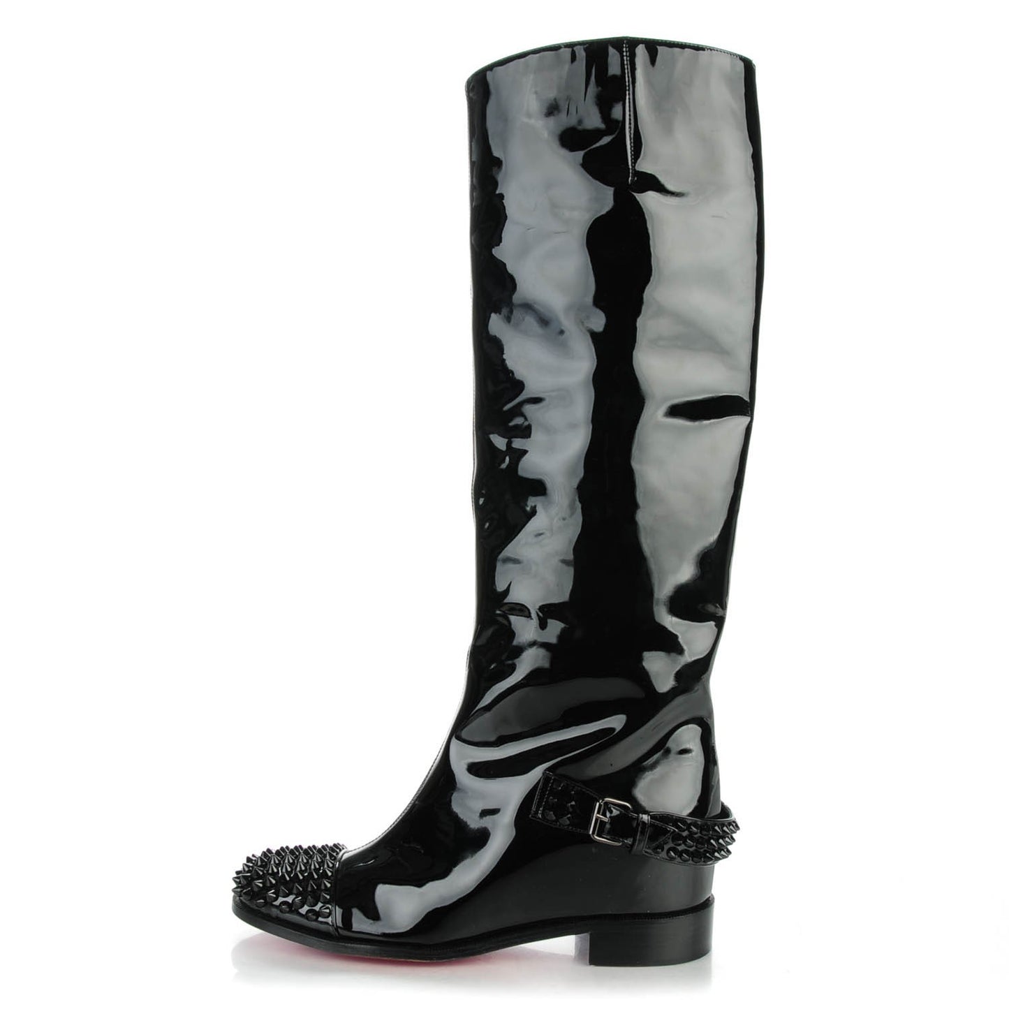 Patent Calfskin Egoutina Spikes Flat Tall Boots 37 Black