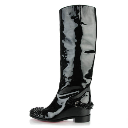 Christian Louboutin Patent Calfskin Egoutina Spikes Flat Tall Boots 37 Black 1 of 7