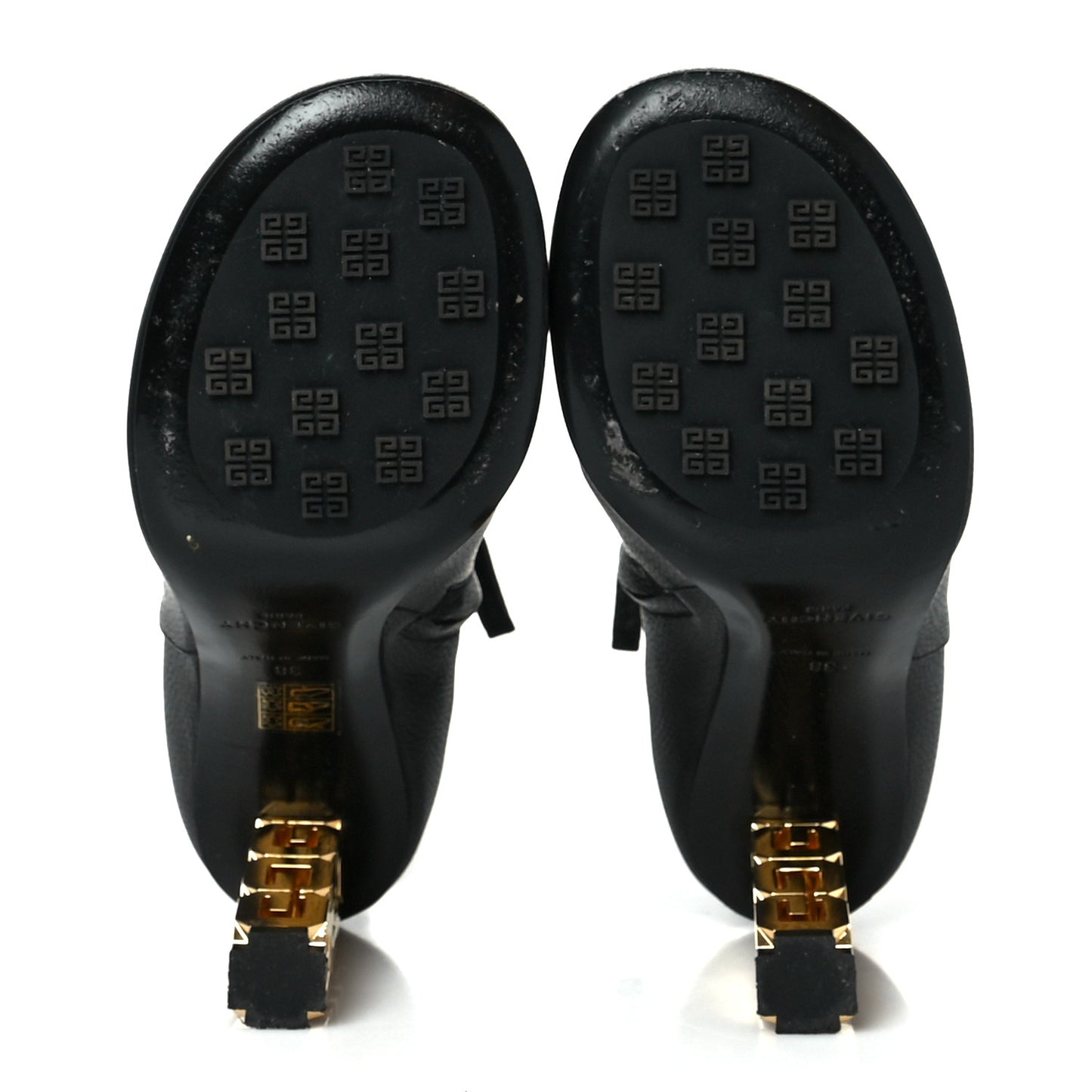 Grained Calfskin G Cube Heel Ankle Boots 38 Black