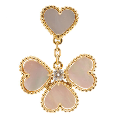 Van Cleef & Arpels 18K Yellow Gold Diamond Mother of Pearl Effeuillage Sweet Alhambra Heart Earrings 5 of 5