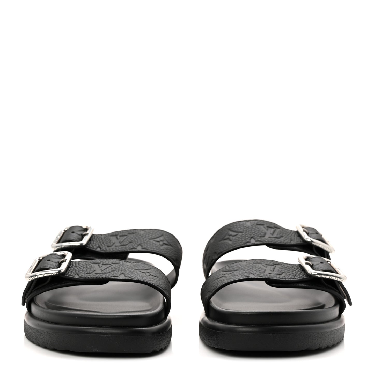 Grained Calfskin Embossed Monogram Mens Venice Mule Sandals 11 Black