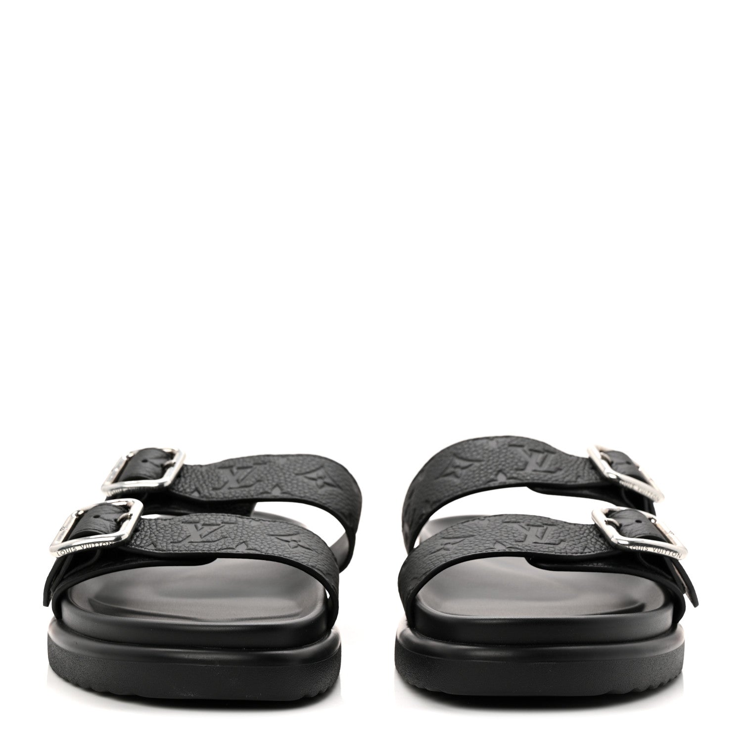 Louis Vuitton Grained Calfskin Embossed Monogram Mens Venice Mule Sandals 11 Black 3 of 9