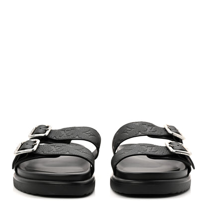 Louis Vuitton Grained Calfskin Embossed Monogram Mens Venice Mule Sandals 11 Black 3 of 9