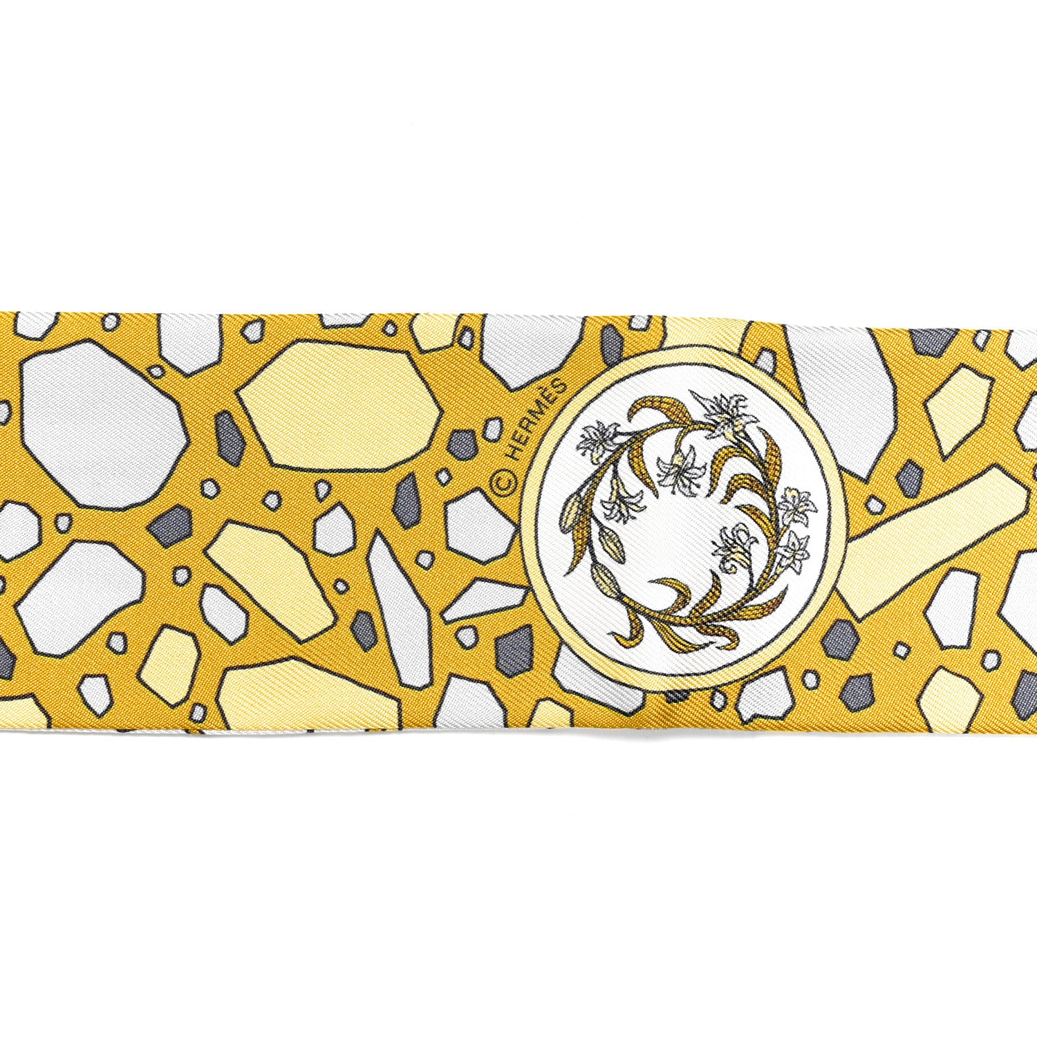 Hermes Silk La Danse Des Amazones Twilly Gris White Gold 3 of 4