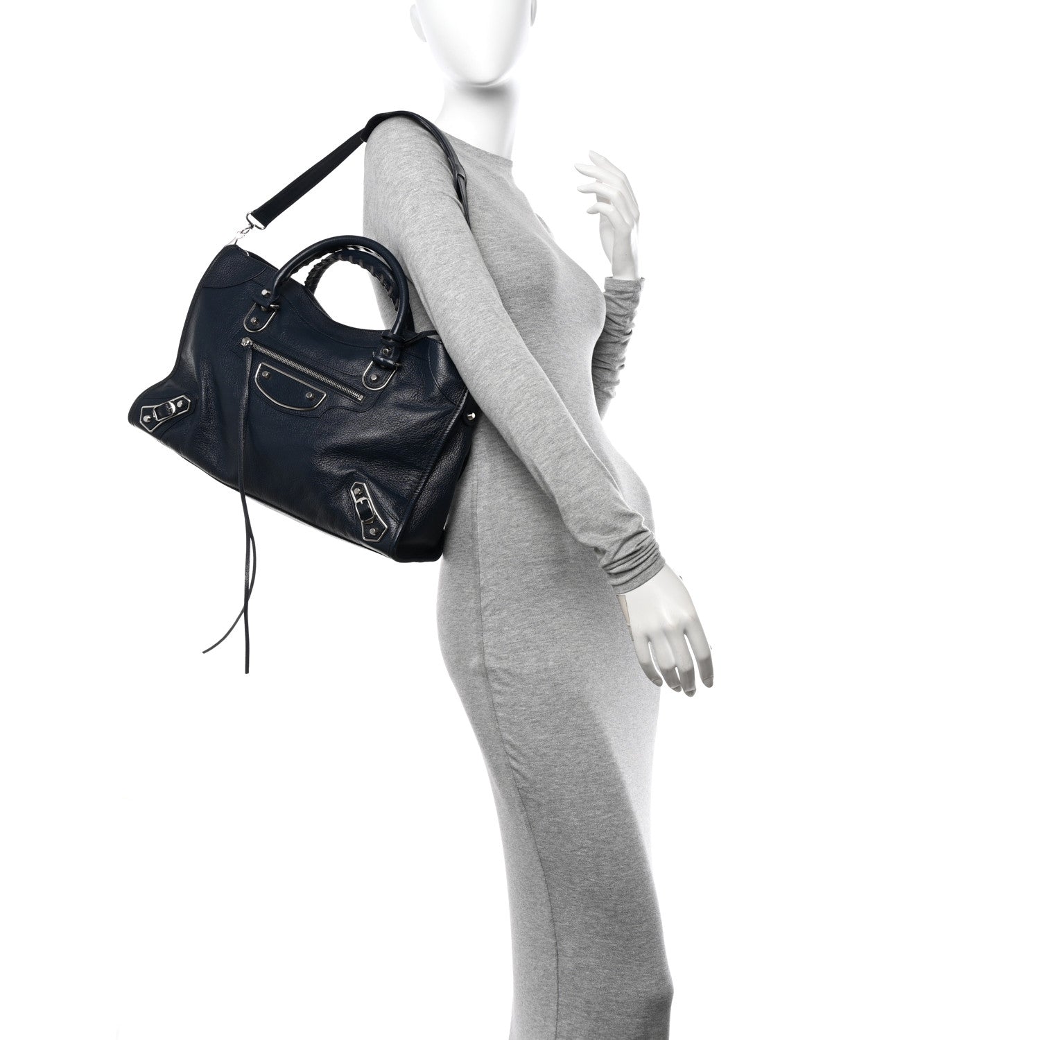 Balenciaga Chevre Silver Metallic Edge Hardware City Bleu Nuit Dark Sea 2 of 12