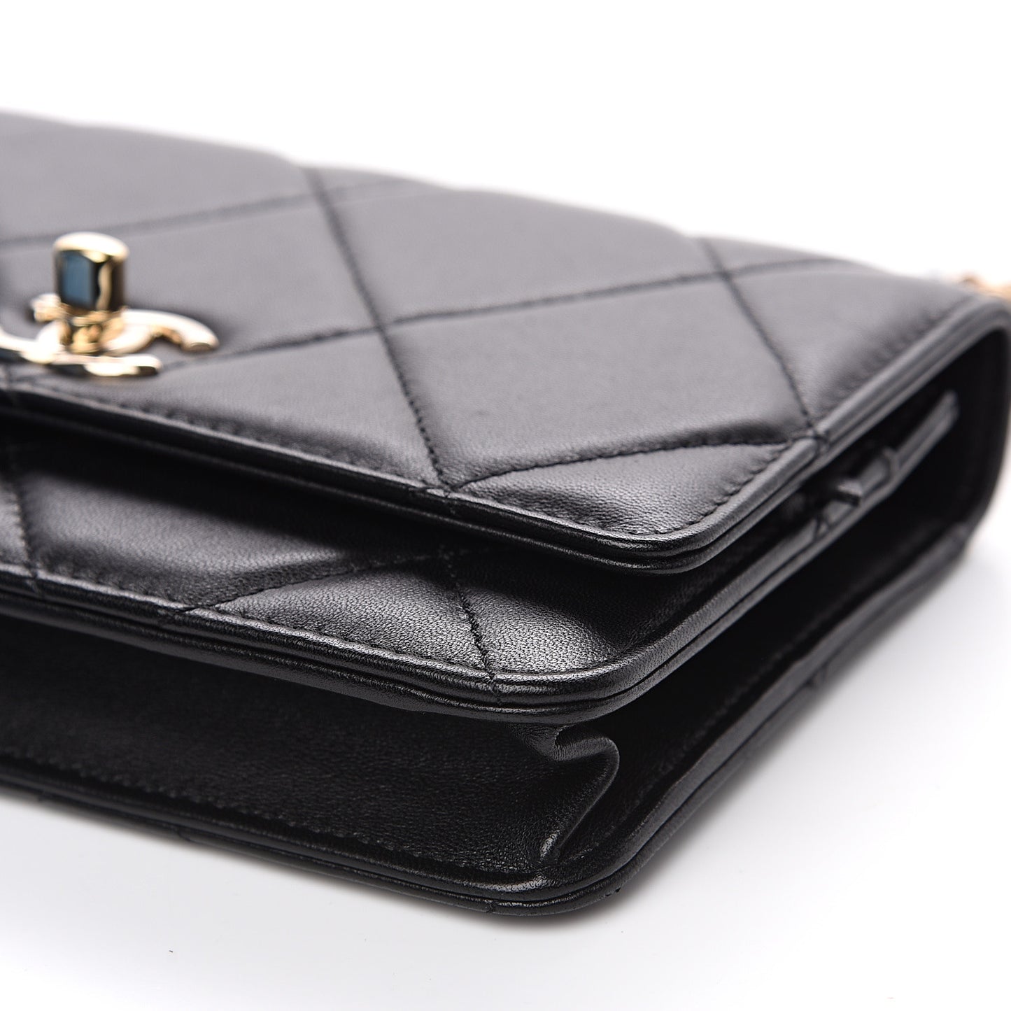 Lambskin Quilted Trendy CC Wallet On Chain WOC Black