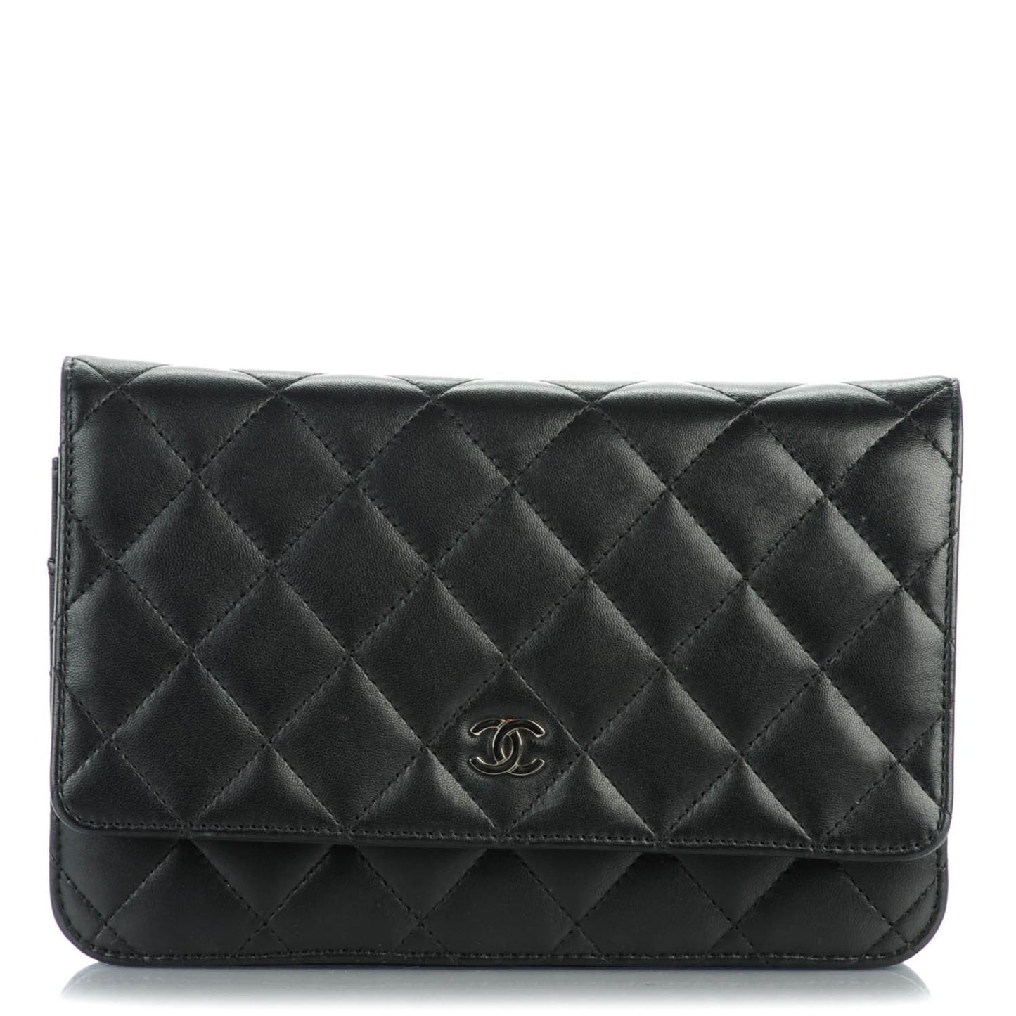 Lambskin Quilted Wallet On Chain WOC Black