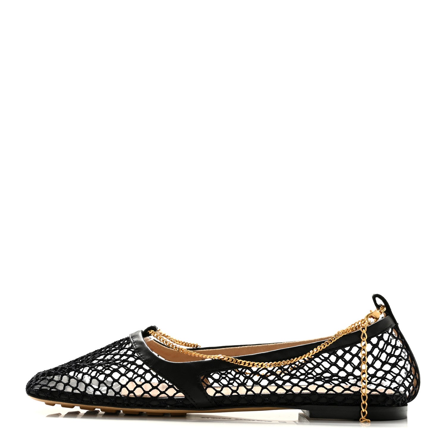 Bottega Veneta Mesh Nappa Chunky Chain Stretch Ballerina Flats 36 Black 1 of 8