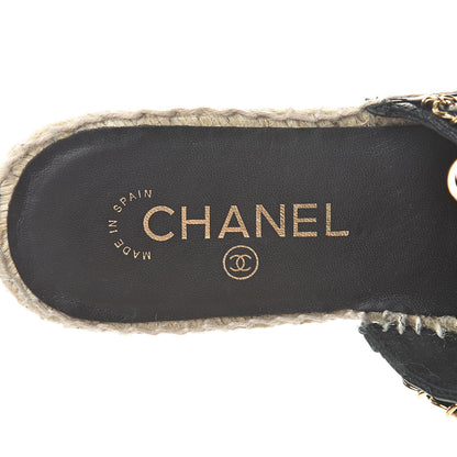Chanel Lambskin Grosgrain Quilted CC Chain Espadrille Mules 40 Black 9 of 10