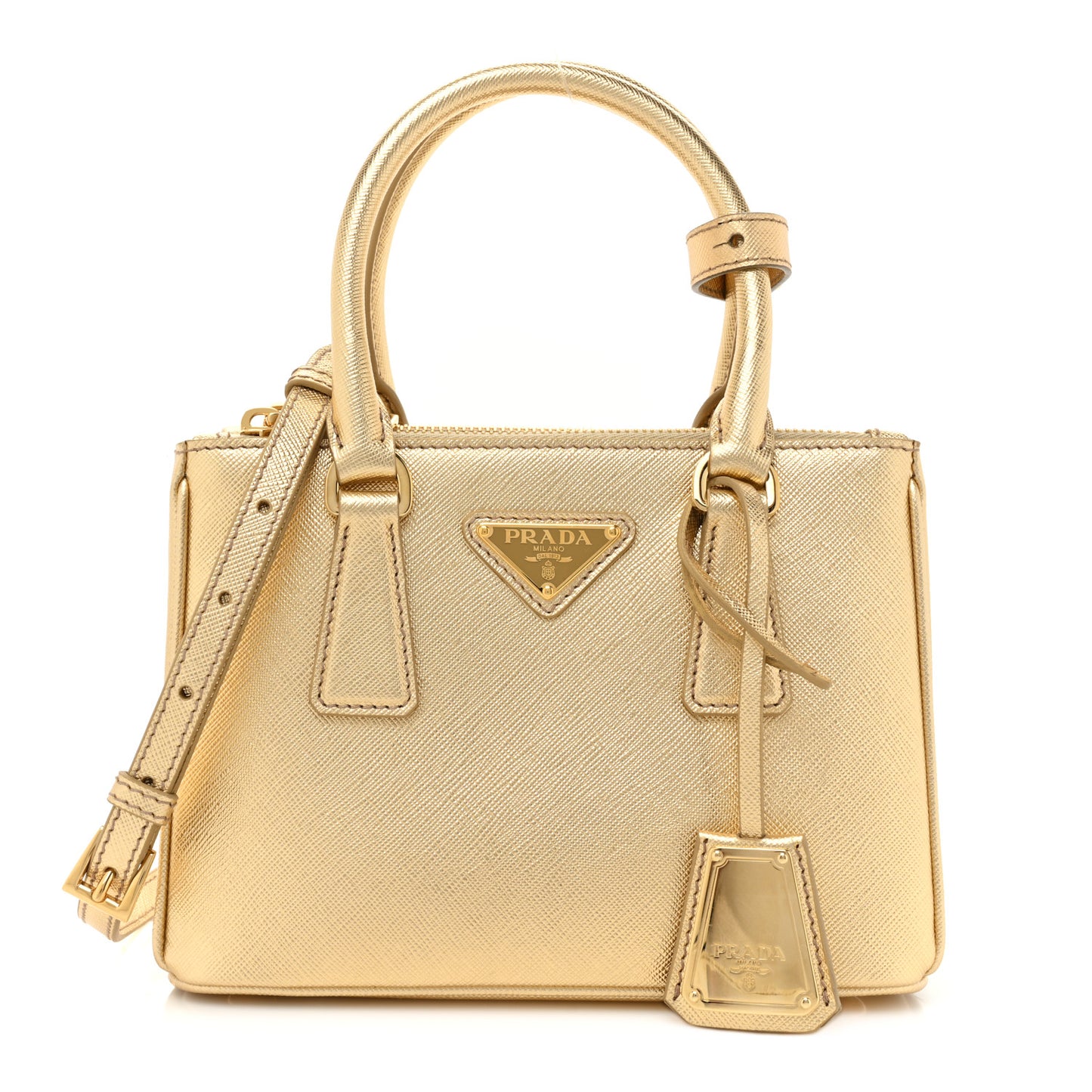 Saffiano Lux Mini Galleria Double Zip Tote Platino