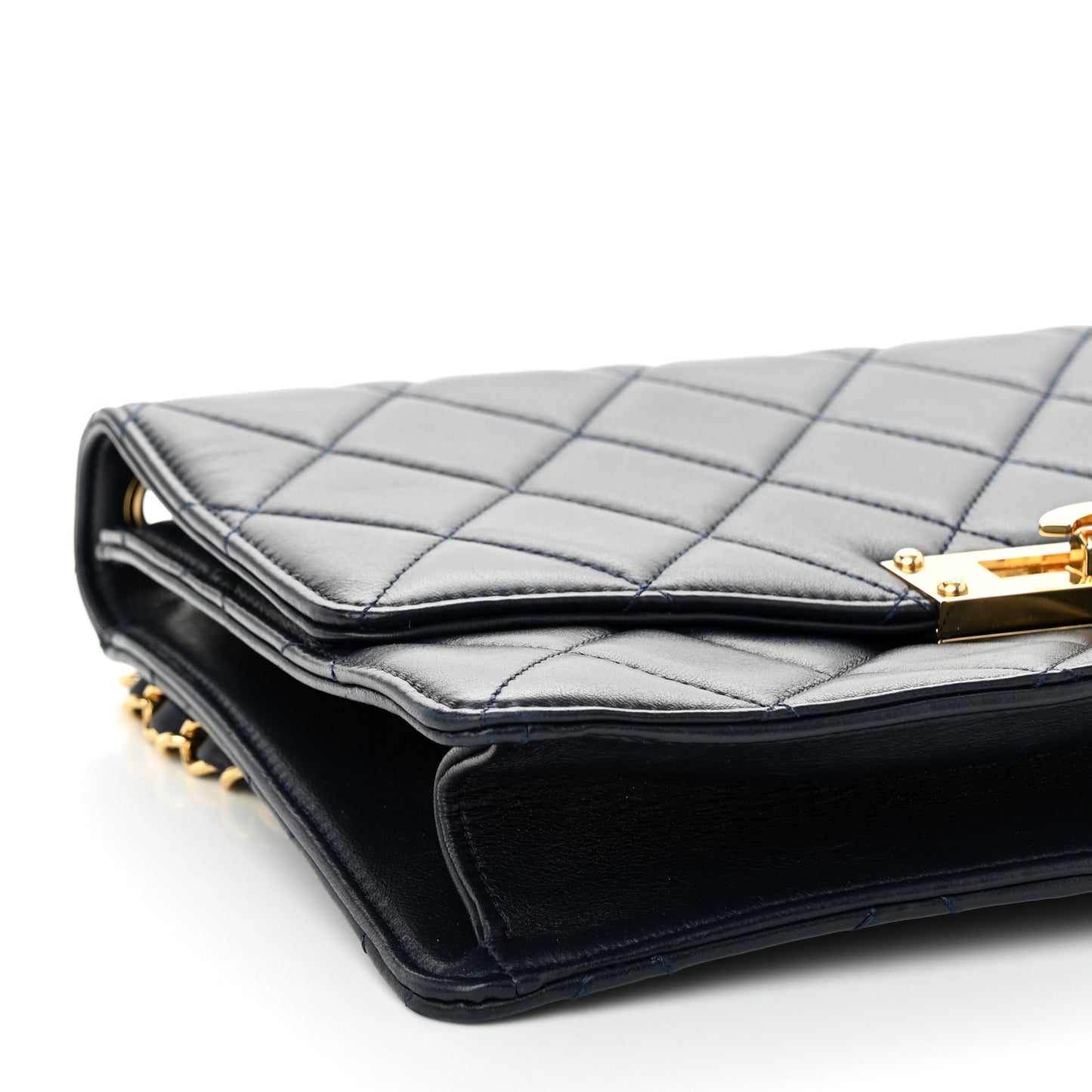 Lambskin Quilted Large Golden Class Flap Navy