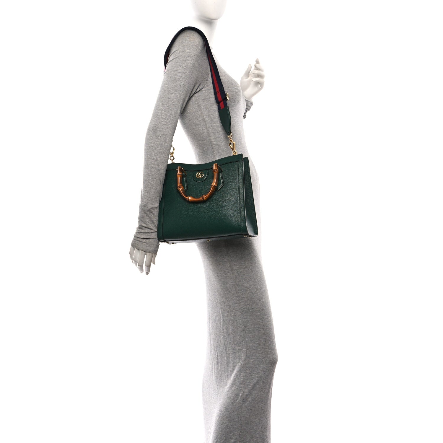 Gucci Textured Dollar Calfskin Web Small Diana Tote Bag Vintage Green Powder Pink 2 of 10