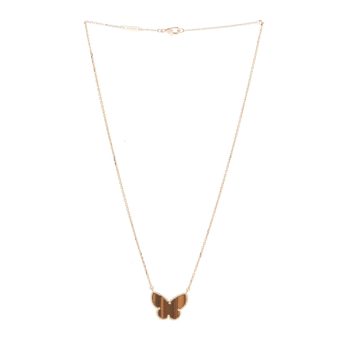 18K Yellow Gold Tiger Eye Lucky Alhambra Butterfly Pendant Necklace