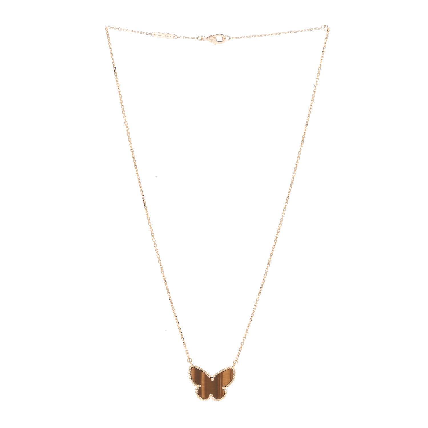 Van Cleef & Arpels 18K Yellow Gold Tiger Eye Lucky Alhambra Butterfly Pendant Necklace 3 of 6