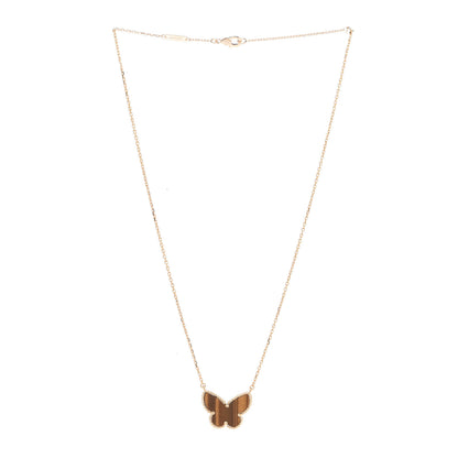 Van Cleef & Arpels 18K Yellow Gold Tiger Eye Lucky Alhambra Butterfly Pendant Necklace 3 of 6