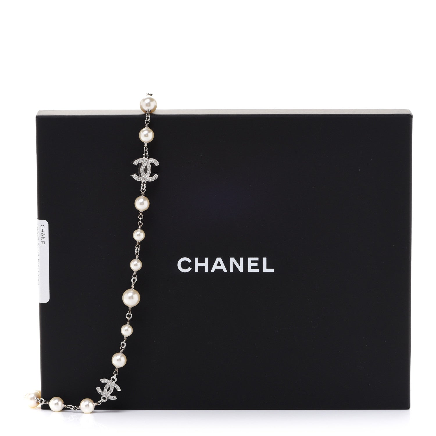 Chanel Crystal Pearl CC Long Necklace Silver 6 of 6
