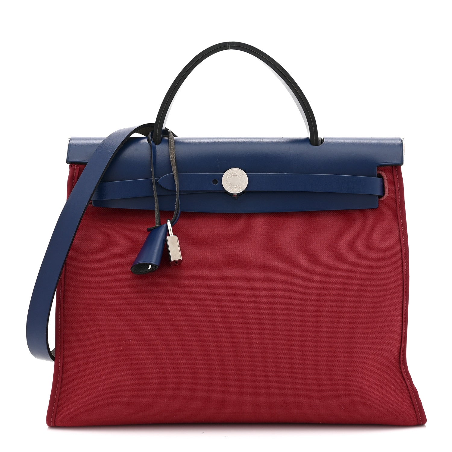 Hermes Military Toile Vache Hunter Herbag Zip 31 PM Rouge Grenat Bleu Saphir 1 of 14