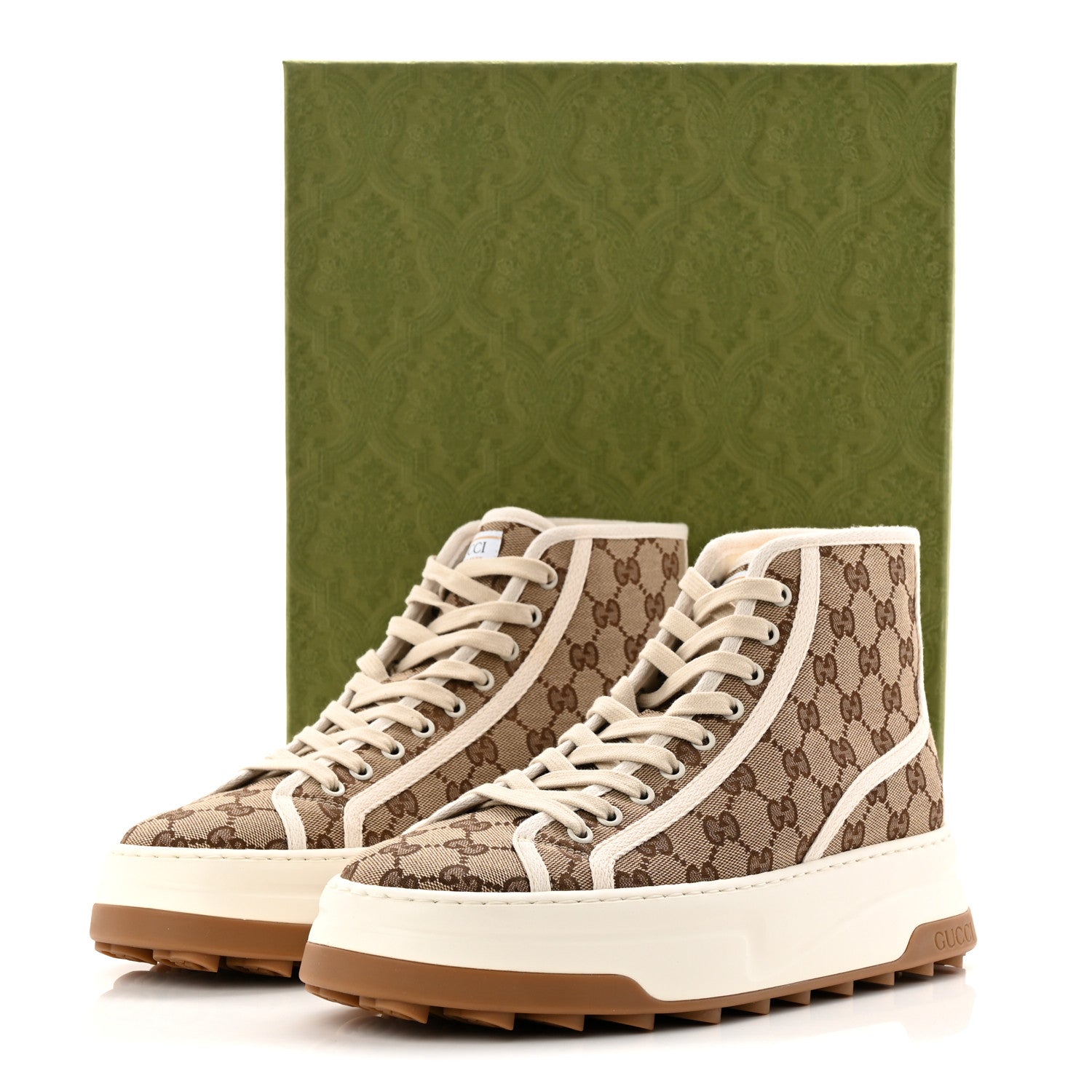 Gucci GG Monogram Mens 1977 Tennis High Top Platform 55mm Sneakers 8.5 Beige Ebony Mystic White 9 of 9