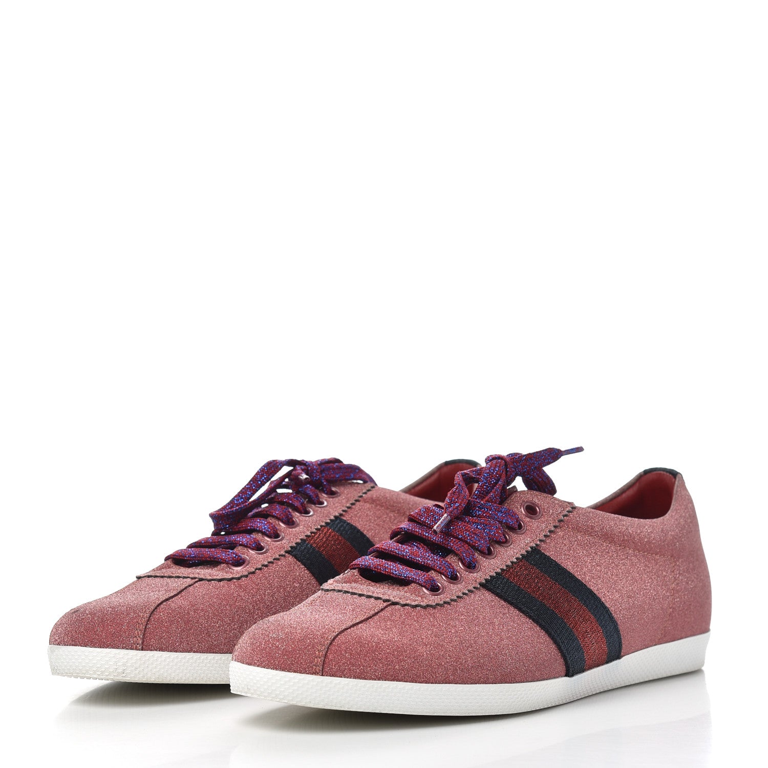 Gucci Glitter Fabric Studded Web Womens Sneakers 38 Rosso 3 of 15
