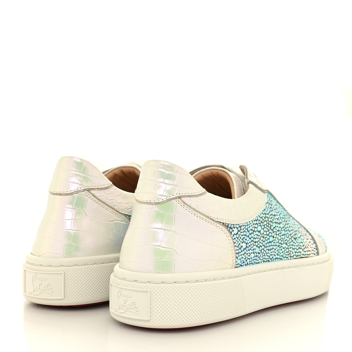 Metallic Strass Crocodile Embossed Louis Junior Flat Sneakers 38 White Silver