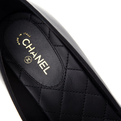 Chanel Lambskin Patent Calfskin Pearl Camellia Cap Toe Pumps 37 Black 8 of 11
