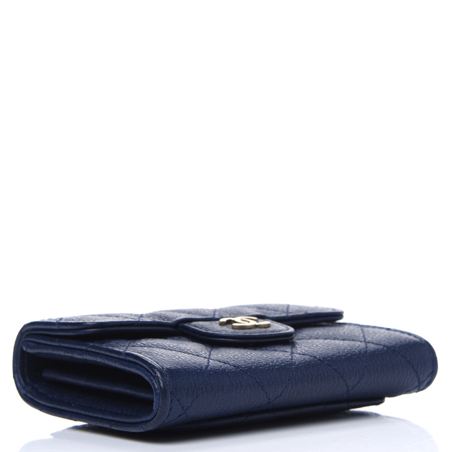 Letter Calfskin Embossed Quilted Card Holder Dark Blue