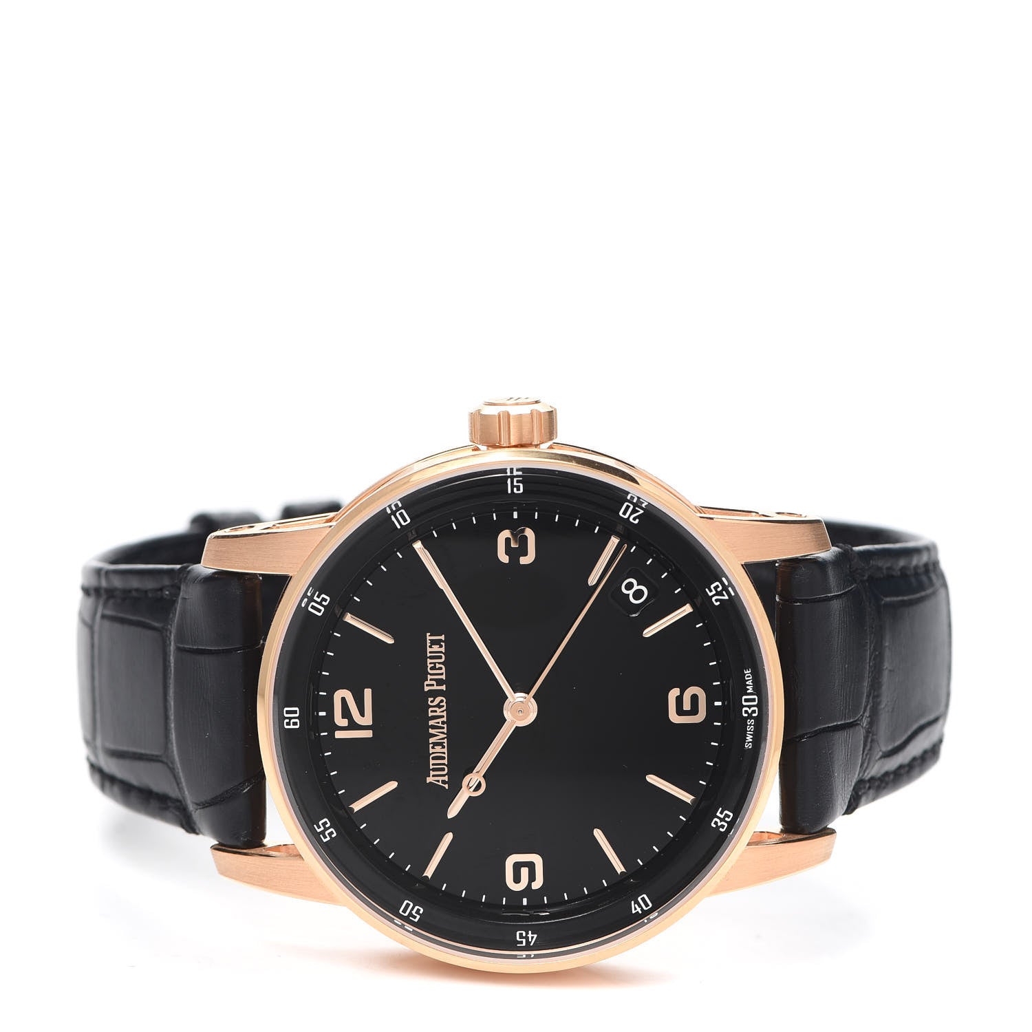 Audemars Piguet 18K Rose Gold Alligator 41mm Code 11.59 Automatic Watch Black 15210OR.OO.A002CR.01 2 of 5