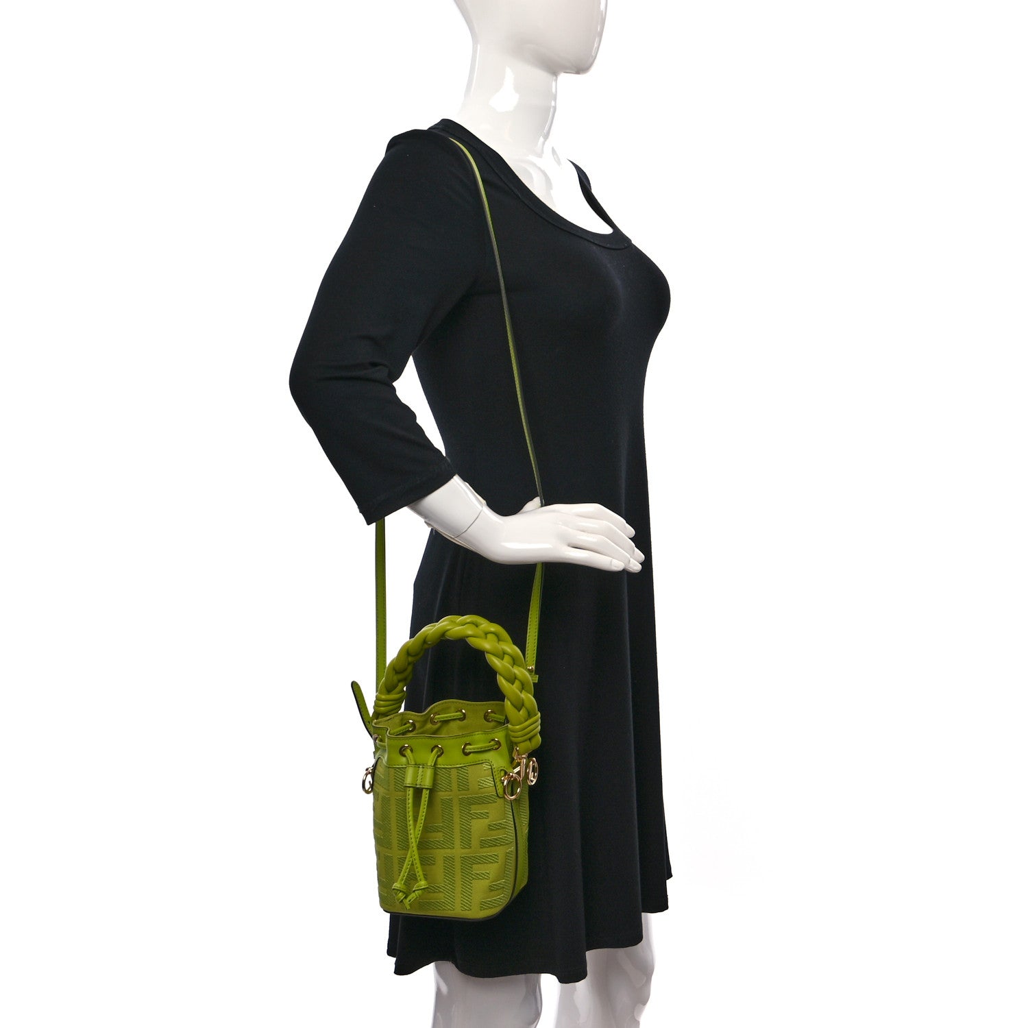 Fendi Canvas Nappa F is Fendi FF Embroidered Mini Mon Tresor Bucket Bag Wasabi 2 of 8